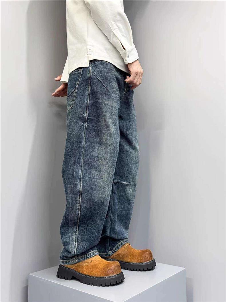 Men's Retro Patchwork Jeans Spring Autumn New American Style Versatile Cool Washed Gradient Straight Leg Curved Fit Denim_mkmklike.com