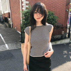 返品・交換不可 2025年夏新作 韓国東大門De*restストライプ小袖ニット半袖Tシャツ
