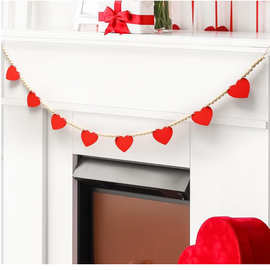 情人节快乐红色爱心木珠横幅拉旗拉花装饰节日主题派对装饰