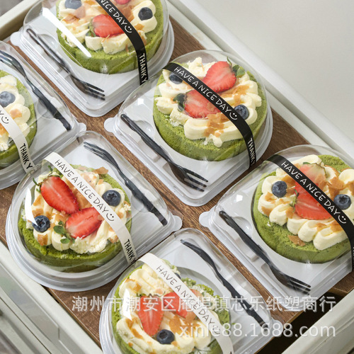 蛋糕卷切块单个装打包盒子瑞士卷虎皮卷一次性日式带叉透明甜品盒