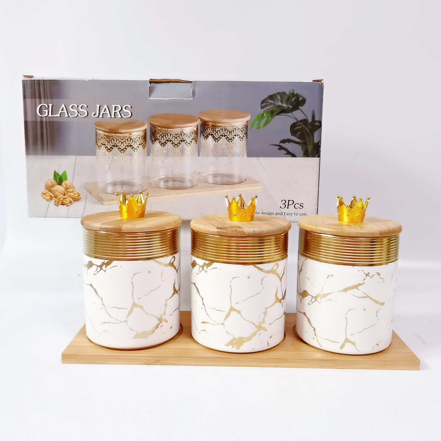 Exportación exportación saudita cerámica sellado tarro cocina multi-grano almacenamiento tarro con madera café té tarro