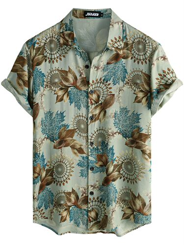 Cross-border Hawaii 3D digital printing fashionable floral elements casual short-sleeved shirt, supports custom design and sampling based on images.