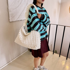 2024新款格子包包女夏季高級感帆布斜挎包韓版大容量小清新托特包