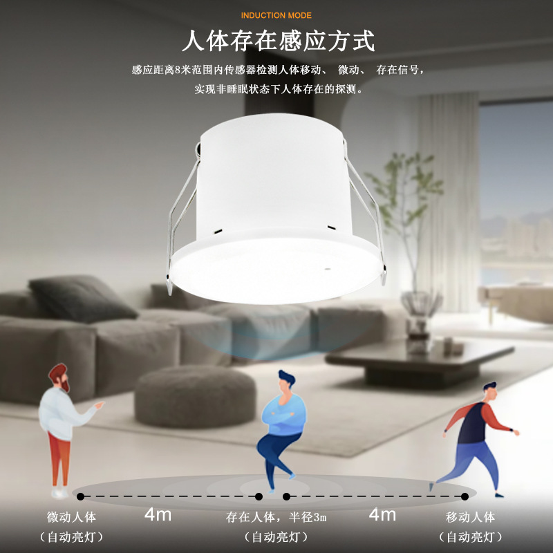 110V/220V 嵌入式24G人体存在感应开关卧室LED灯具可调红外开关器