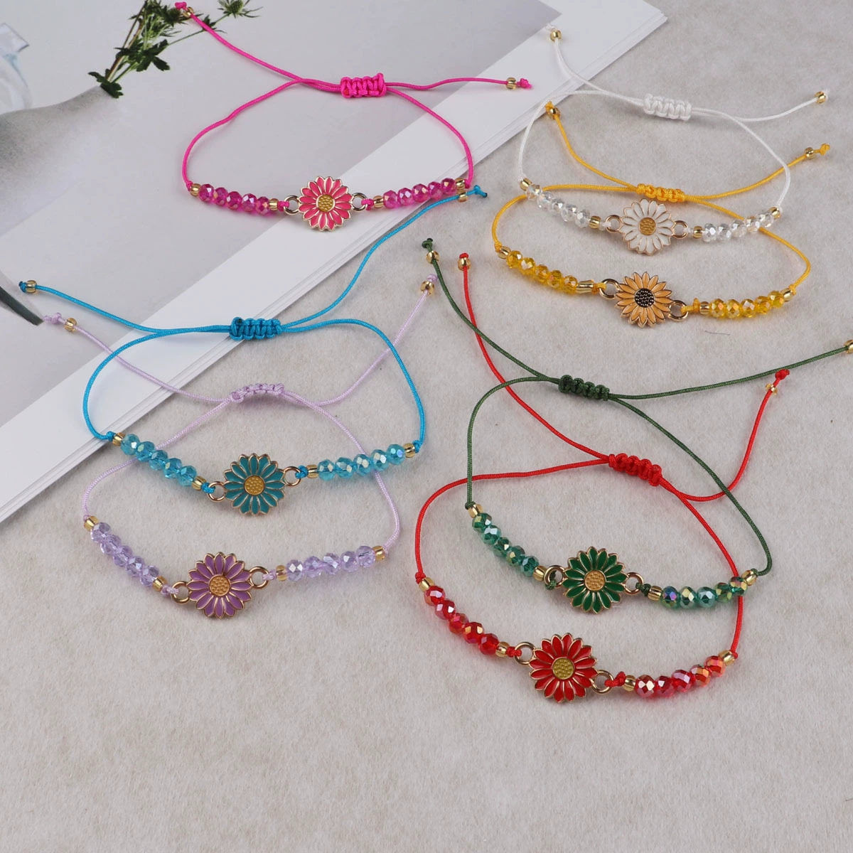 Модный цветной подсолнух хрустальный бисер вязаный браслет сладкая элегантная леди регулируемая ручная веревка дикие украшения