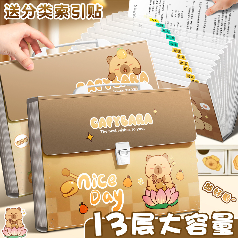 A4 bolsa de órgano de gran capacidad carpeta papel de prueba bolsa de archivo de alto valor de la cara bolsa de archivo disciplina carpeta papel de prueba Kapibara