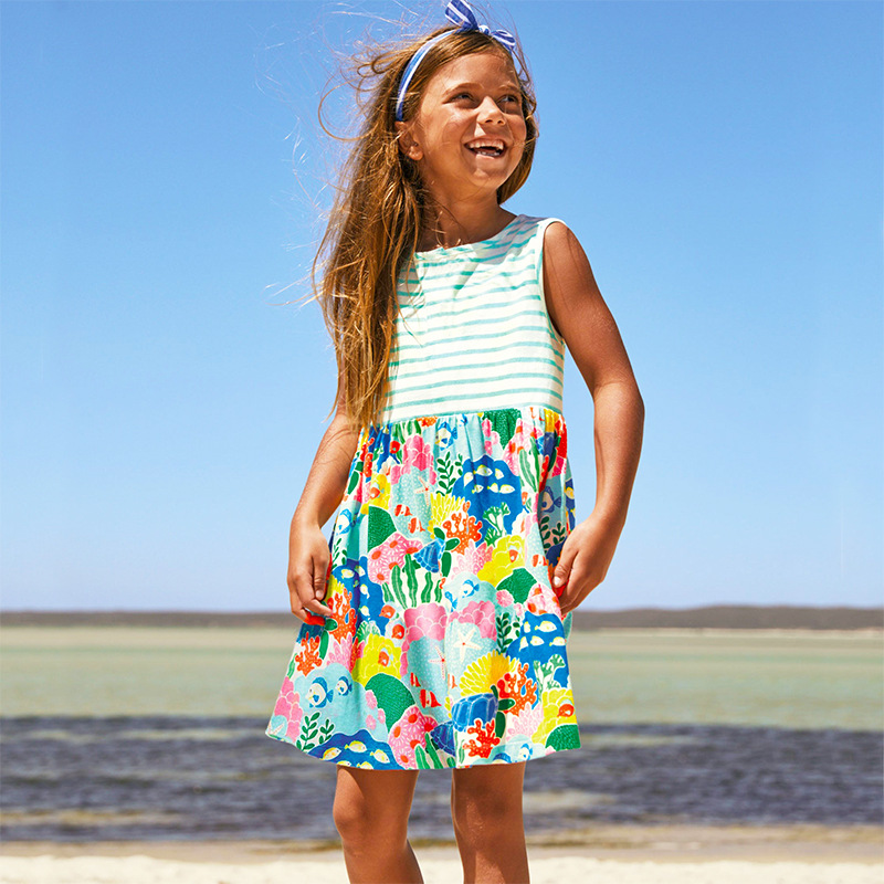 Vestido de verano para niños nuevos al por mayor estilo europeo y americano de punto de algodón vestido de niña de dibujos animados impreso princesa vestido de una sola pieza de entrega image 4