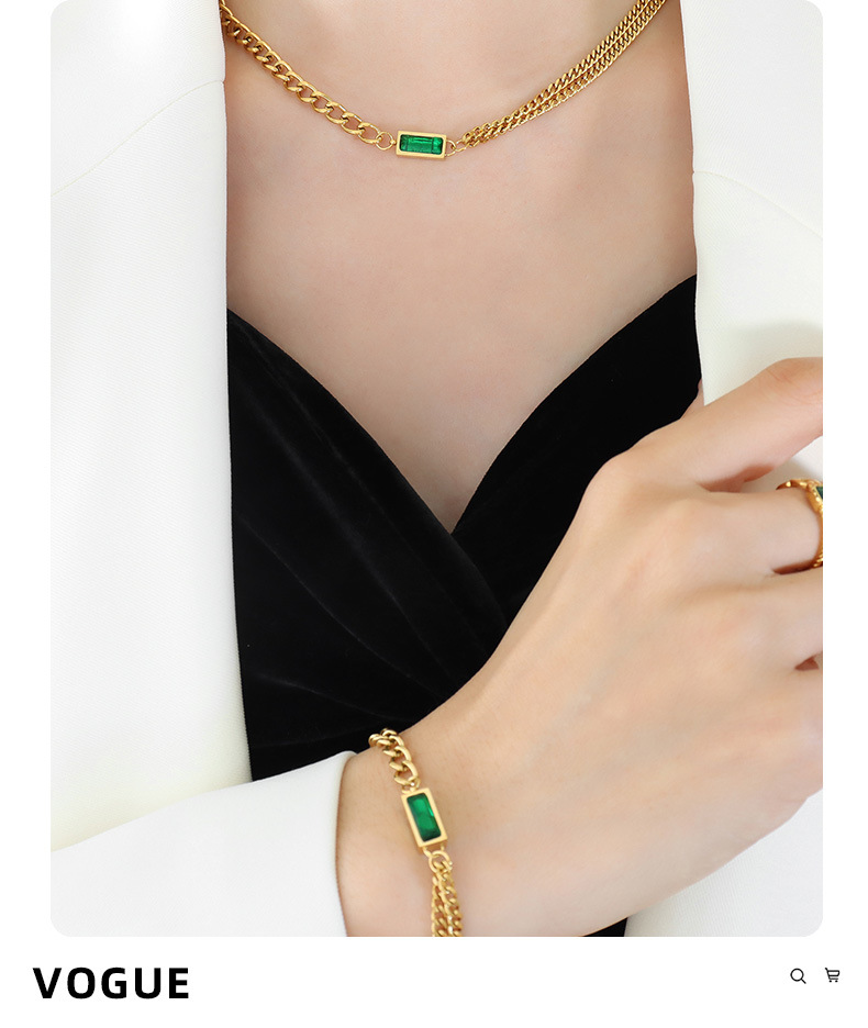 Daily Occasion 304 Stainless Steel Material PVD Coated Real Gold Plated 18K Gold Rectangle 304 Stainless Steel Fashion Waterproof Non Tarnish Bracelets Necklace