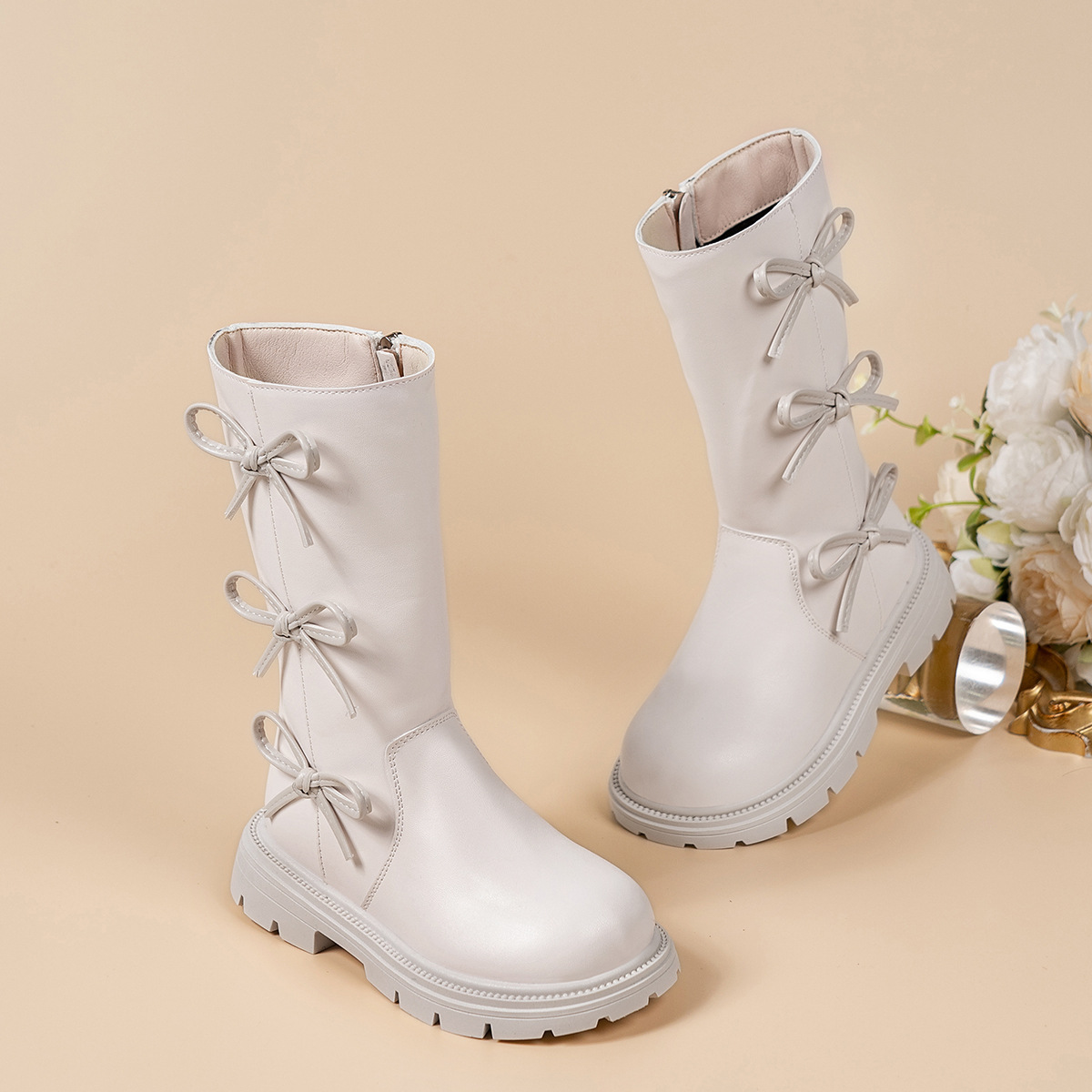 Girls' Boots 2025 Winter New Style Two-Cotton Leather Boots Kidsren's British Style Boots Girls' Velvet Princess Boots