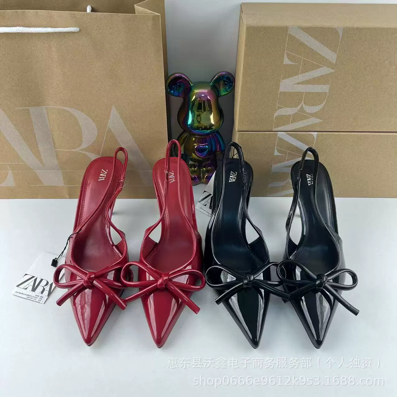 Новые женские туфли ZAR весна, красные и черные, с бантом, заостренный носок, лакированная кожа, неглубокий каблук-шпилька, модные босоножки