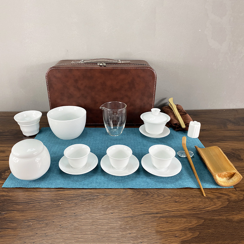 Tea Art Teaching Set Dehua White Porcelain Kung Fu Tea Set for Adults, Primary and Secondary School Students, Children, Exams, Travel, Portable Tea Art Teaching Set Dehua White Porcelain Kung Fu Tea Set for Adults, Primary and Secondary School Students, Children, Exams, Travel, Portable