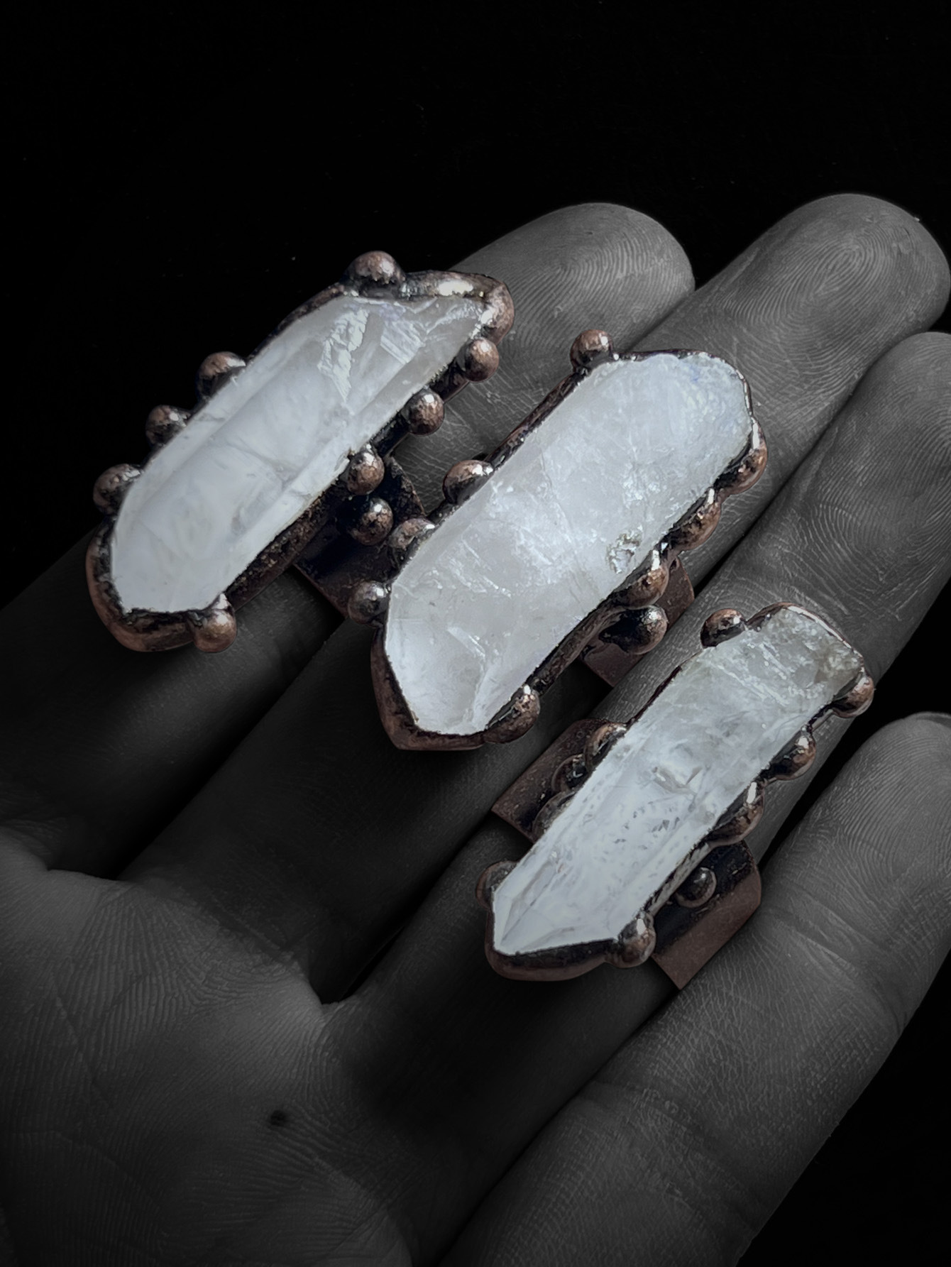 15g Weight Unisex White Crystal Copper Healing Geometric Open Rings Healing Crystals Jewelry