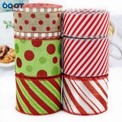 クリスマスリボンクリスマスグリーン赤ドットリボン斜めストライプリボンDIY花輪ちょう結び飾りリボン
