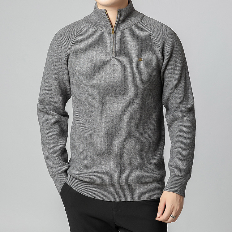 Otoño e invierno nuevo estilo de los hombres suéter transfronterizo de tamaño europeo para hombres de manga larga con media cremallera cuello alto color sólido suéter de tendencia casual de todo fósforo