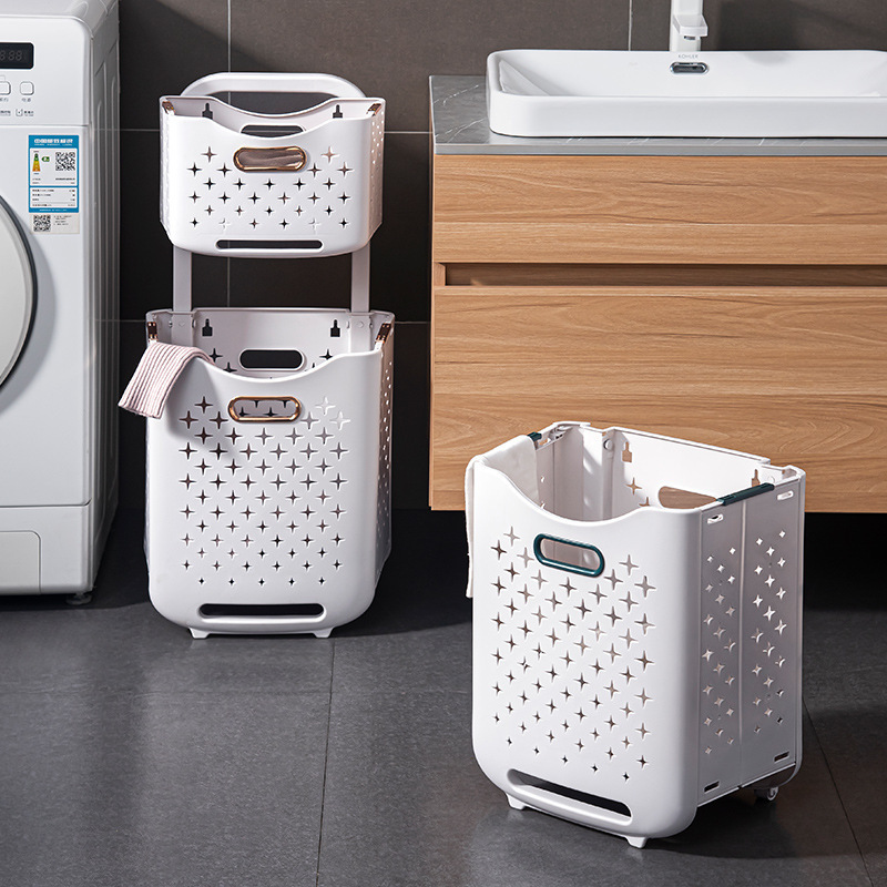 Household Foldable Dirty Clothes Basket Toilet Bathroom Wall-mounted Clothes Storage Plastic Trolley Portable Dirty Clothes Basket