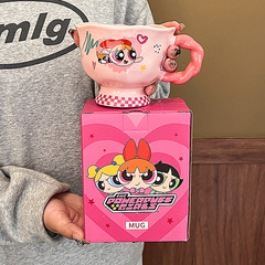 飛天小女警マグカップ新女子高颜値陶磁器カップ家庭用牛乳朝食カップ誕生日プレゼント