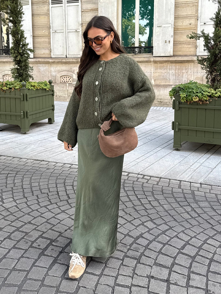 Elegante temperamento casual estilo relajado botón de una sola fila jersey cardigan de punto otoño 2025 nuevo estilo europeo y americano transfronterizo
