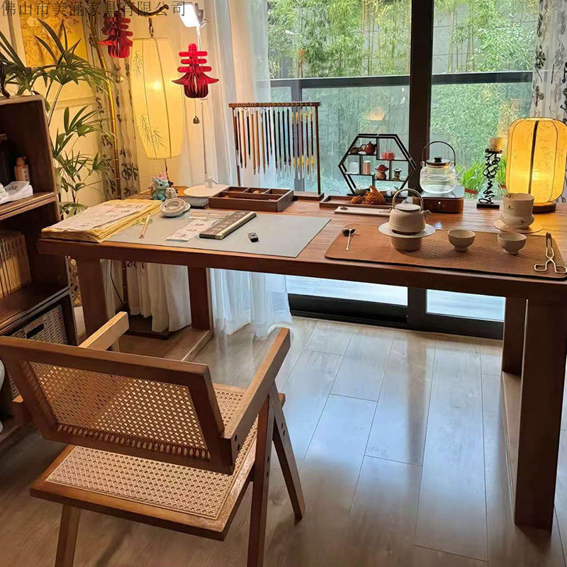Solid Wood Chinese Study Desk, Song Dynasty Aesthetics, New Chinese Style Home Computer Desk, Living Room Integrated Long Table, Study Calligraphy Table