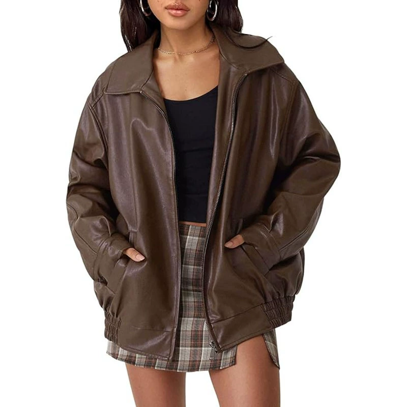 Polyurethane jacket, Amazon, European style, oversize, elastic waist