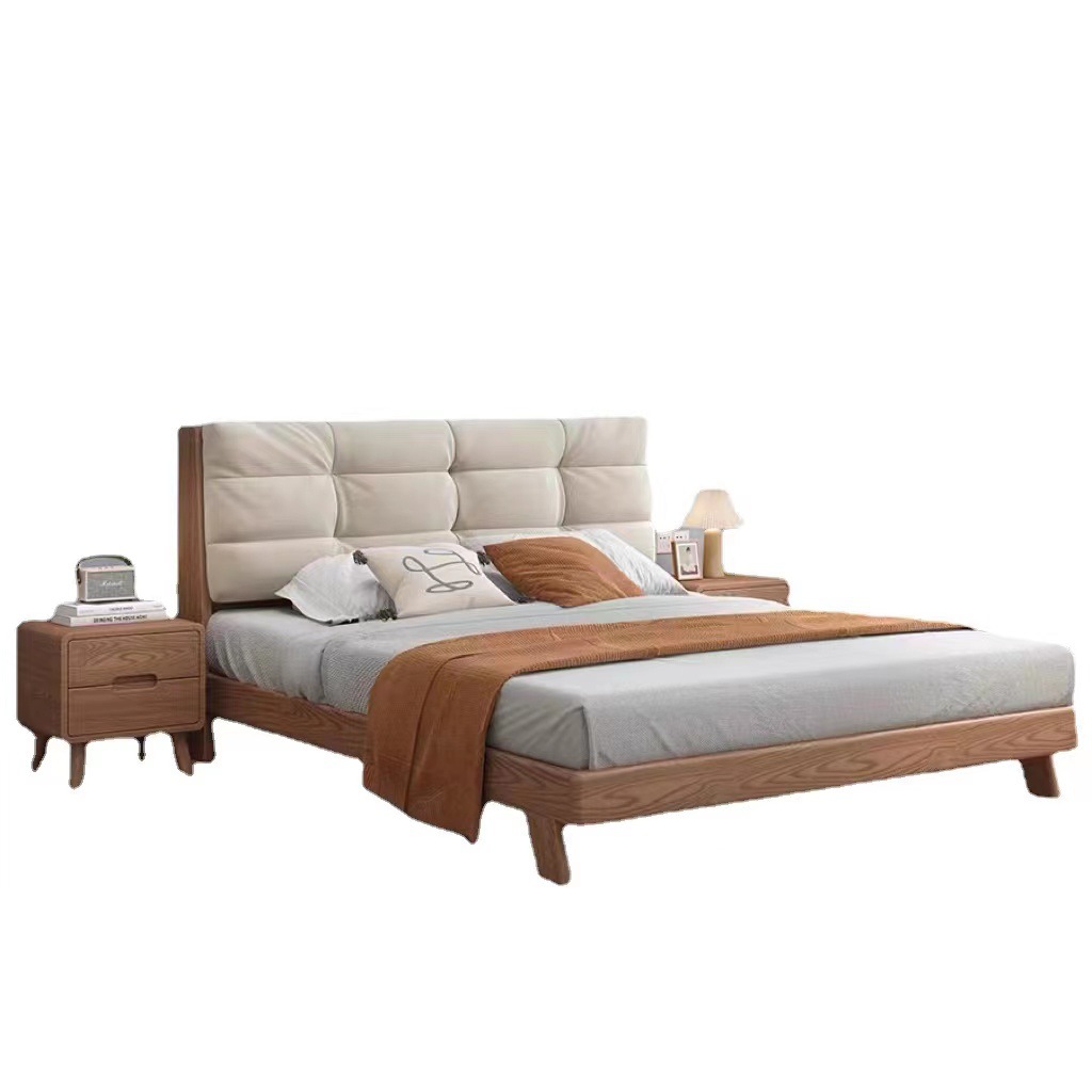 Nórdico cera blanca nube cama japonés dormitorio principal 1,8 m cama doble simple moderno viento silencioso suave cama de madera maciza