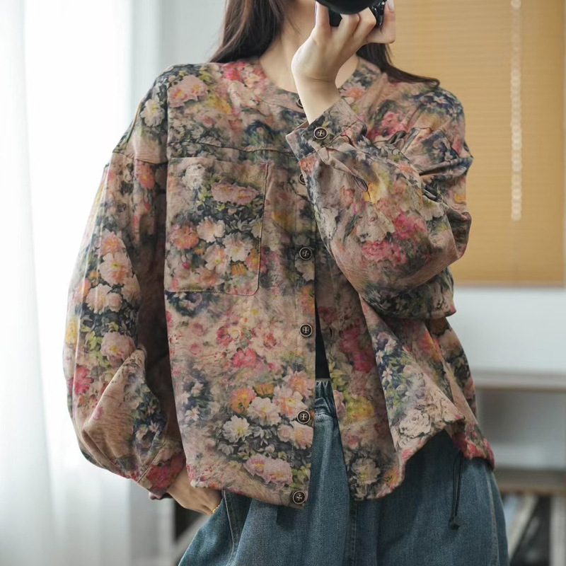 外套开衫 2025秋季新款印花宽松百搭长袖复古文艺上衣外套女|undefined