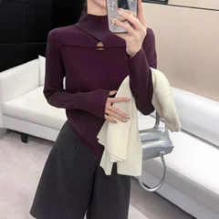 半高领独特气质针织打底衫女2025年秋冬新款修身显瘦内搭打底上衣
