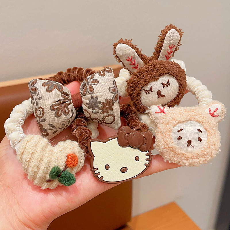 Niños cuerdas de cabello dulces niñas de alto valor facial color café leche de alta elasticidad cuerdas de cabello de cabello de cola de caballo de niña