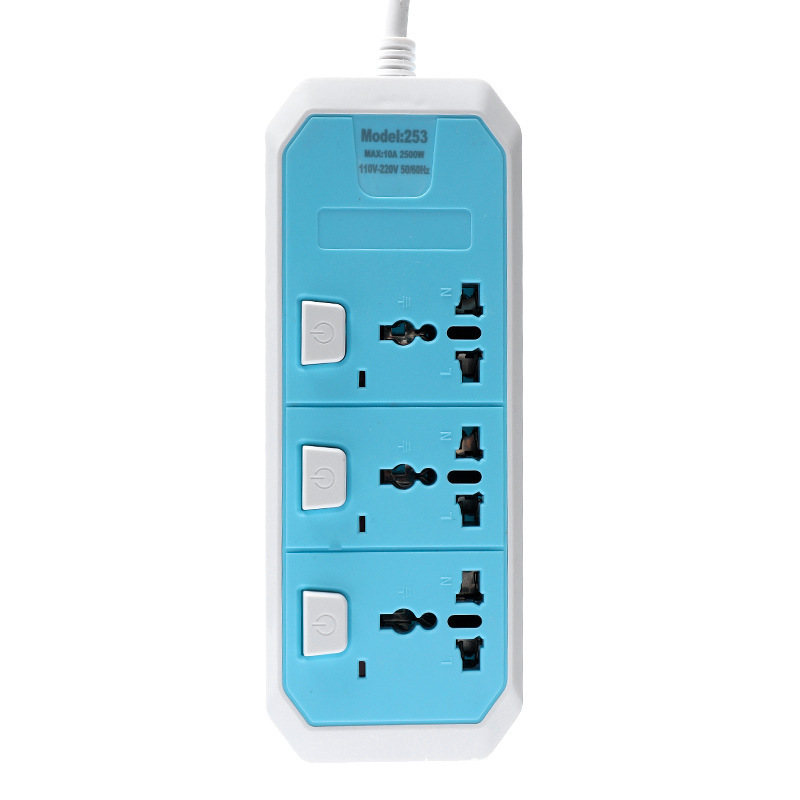 253 # 3 botón 2USB puerto de teléfono móvil de 5 metros placa de cable de arrastre Myanmar redondo enchufe POWER SOCKET