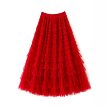 ebay亚马逊WISH跨境2025春夏欧美爆款网纱拼接蛋糕裙半身裙长裙