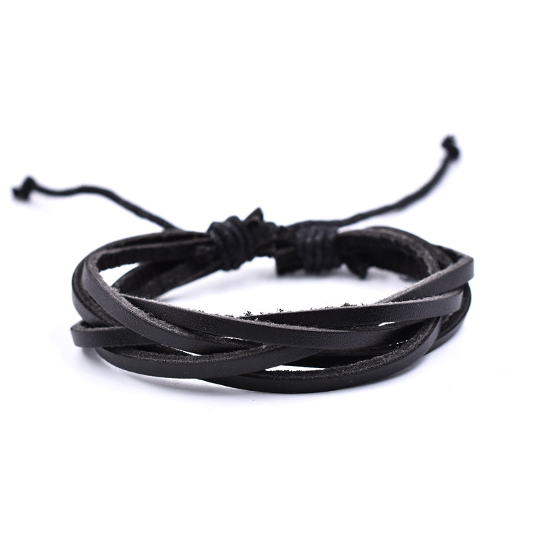 Five-strand Woven Leather Bracelet For Men Adjustable Handmade_voghion.com