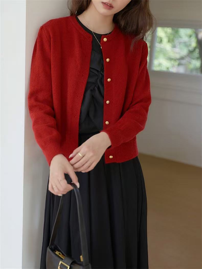 Classic Round-neck Knit Cardigan Women's Lightweight Button-up_voghion.com