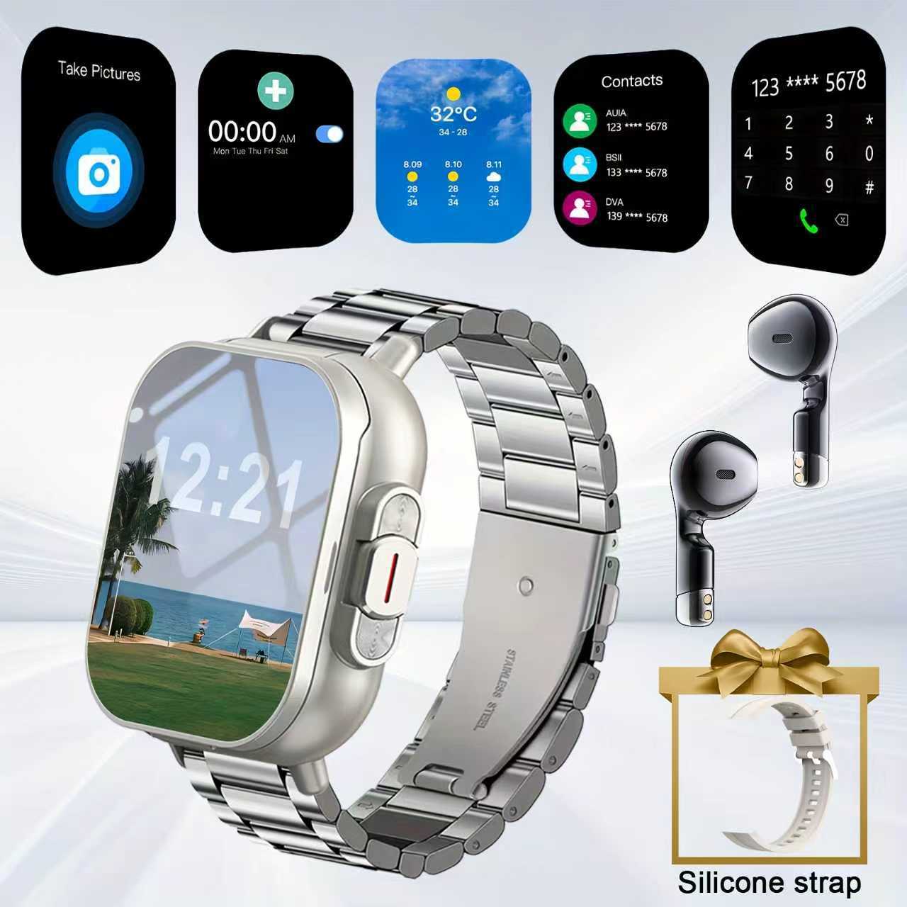 temu クロスボーダー人気スポーツ アウトドア スマートウォッチ D8 ツーインワン TWS Bluetooth 通話心拍数スポーツ睡眠