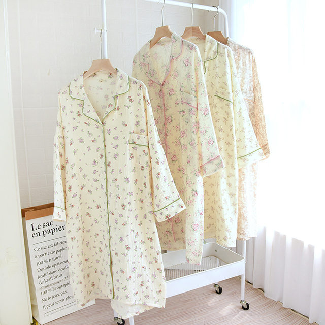 Cotton Short Sleeved Lapel Cardigan Spring Summer Loose Home Dress