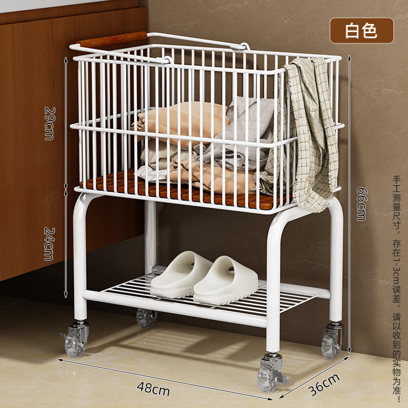 中古脏衣篮带轮双层衣服收纳小推车置物家用浴室卫生间移动脏衣篓|undefined