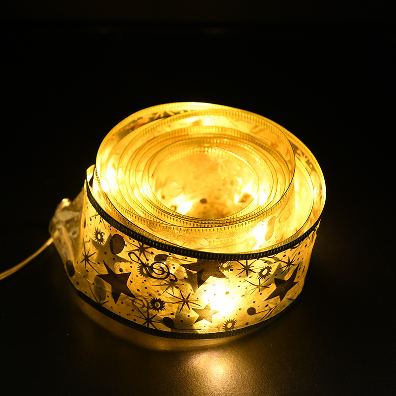 Transfronterizo nuevo Navidad 2 M 5 M impresión dorada de doble capa cinta de luz de cadena de alambre de cobre estrella de cinco puntas cinta luminosa