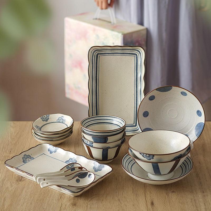 Household High-Looking Bowl and Plate Set Gift Box Personalized Chinese Style Tableware Combination for Two or Four People Event Gift