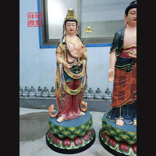 Painted Eastern Three Saints Sunlight and Moonlight Bodhisattva Medicine Buddha Bronze Statue Home Living Room Office Decoration 1.28m