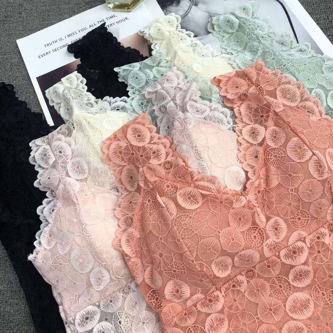 Nuevo Chaleco de encaje belleza espalda envuelta pecho ropa interior inalámbrica camisola sexy ropa interior de mujer base anti-exposición
