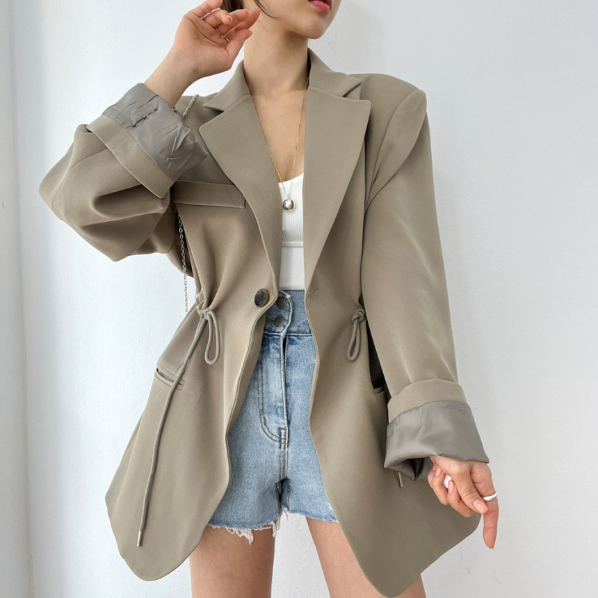 Korean Chic Autumn And Winter French Retro Style Blazer With Drawstring Waist, Slimming Effect, Pockets, Versatile_ecoleips.com