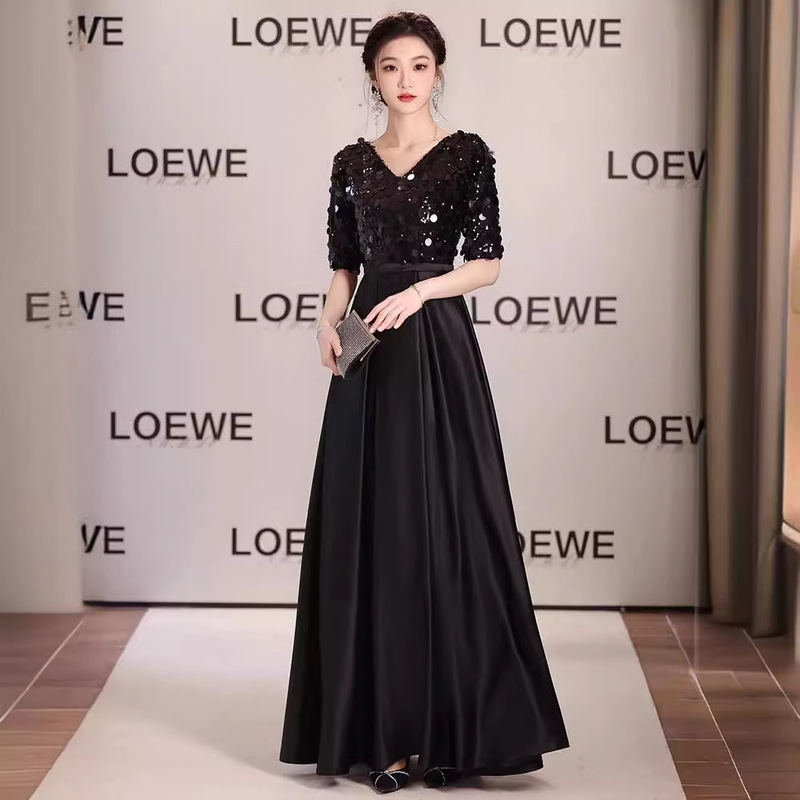 New Black V-neck Long Evening Dress Skirt Conducting Piano Performance Host Annual Meeting Show Art Test Chorus plus size New Black V-neck Long Evening Dress Skirt Conducting Piano Performance Host Annual Meeting Show Art Test Chorus plus size
