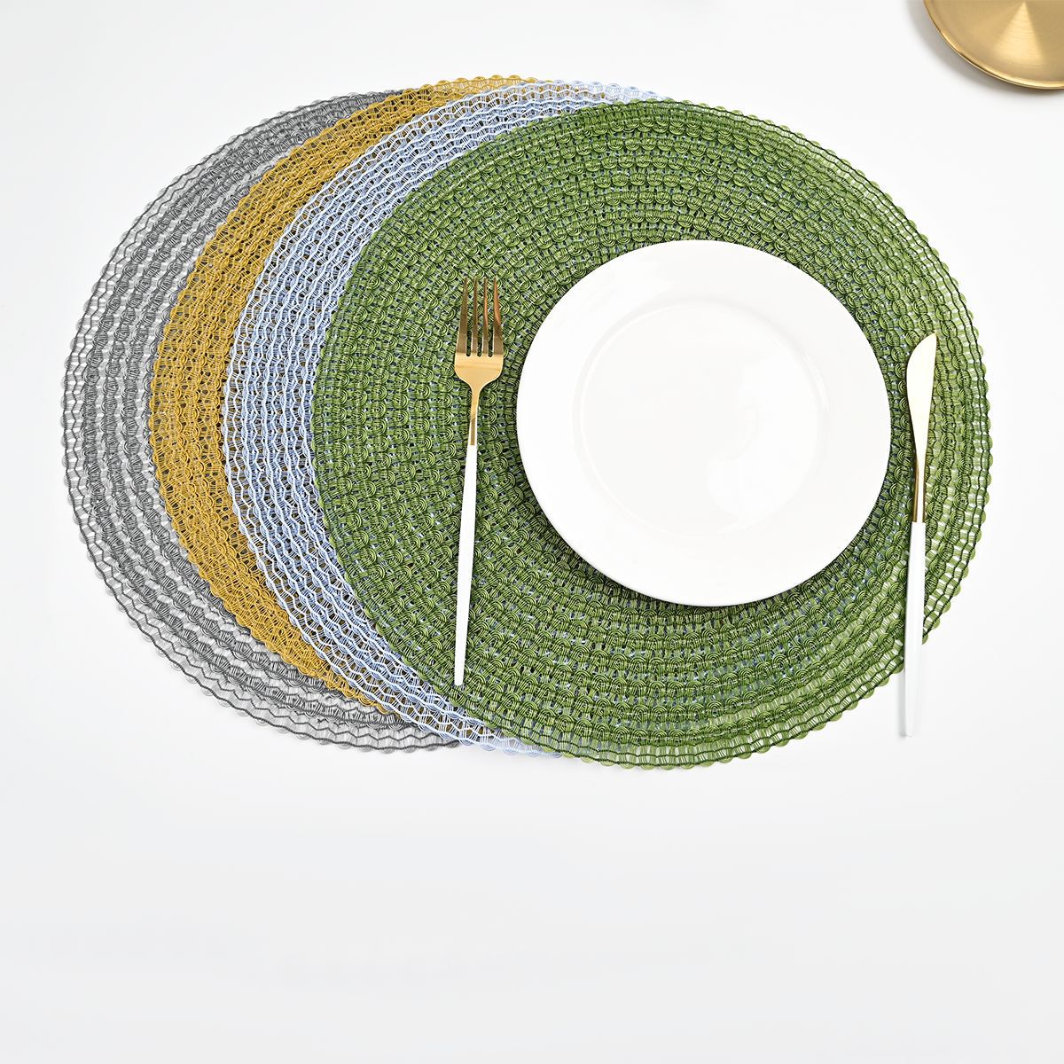 PE cojín trenzado redondo lavable antideslizante aislamiento térmico hotel cojín de mesa bohemia cojín de mesa de grado alimenticio