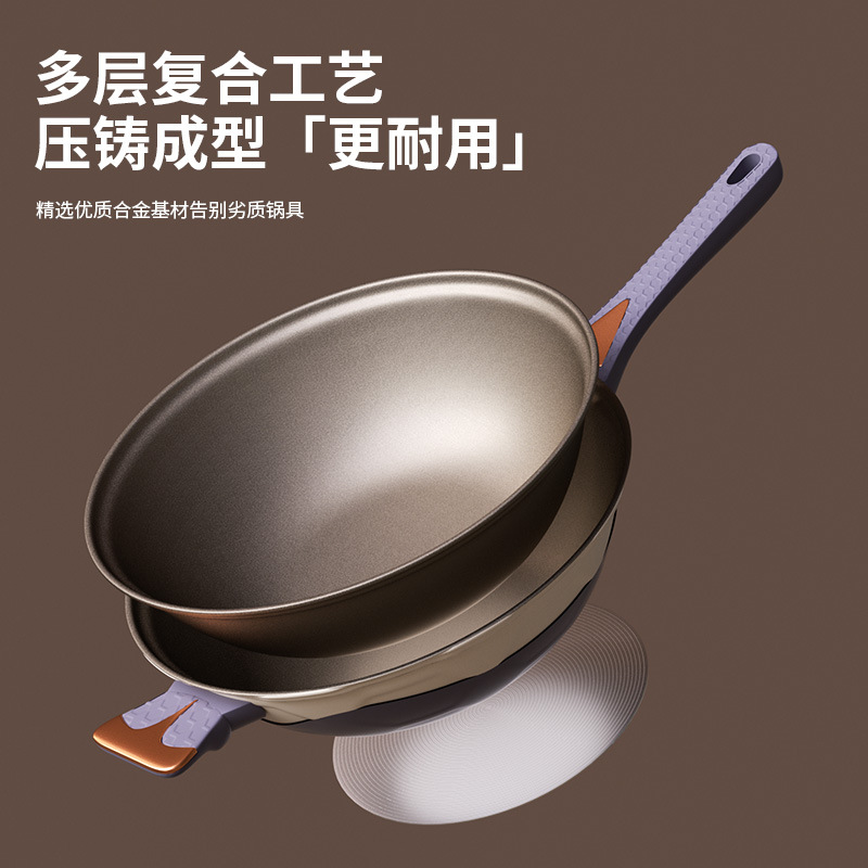 La nueva sartén antiadherente de titanio de dos colores para el hogar 0 olla de micropresión recubierta de flúor estufa general wok wok wok wok al por mayor