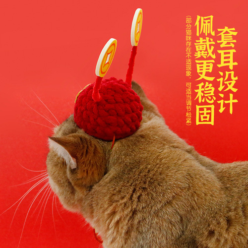 Festive red pet handmade New Year God of Wealth Hat Lucky Cat Ornaments Dog New Year Photos Pet New Year Hat