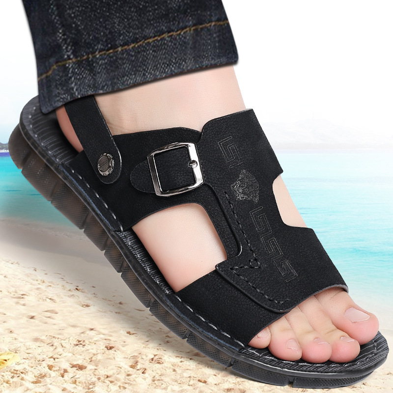 Verano nuevas sandalias de hombre zapatillas de playa de cuero para hombres al aire libre zapatillas de piel para hombres respirables zapatillas anti-deslizantes