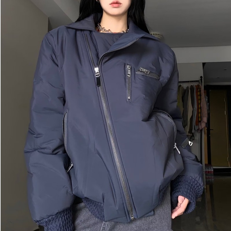 跨境高级感机车棉服女冬季棉衣外套情侣设计感保暖棉袄一件代发