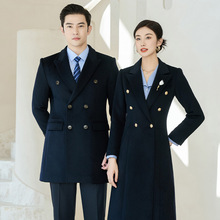 高级感职业毛呢大衣女工装珠宝店工作服秋冬新款加厚保暖呢子外套