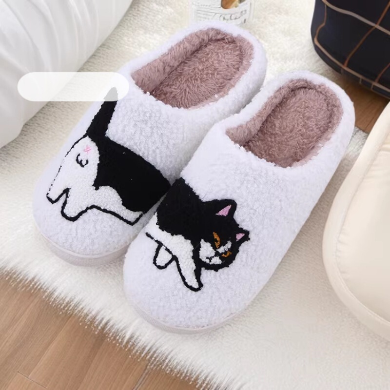 Cross-Border E-Commerce Autumn and Winter New Home Plush Slippers with Fleece Lining, Thickened Cartoon Cow and Cat Cute Cotton Slippers for Women Cross-Border E-Commerce Autumn and Winter New Home Plush Slippers with Fleece Lining, Thickened Cartoon Cow and Cat Cute Cotton Slippers for Women