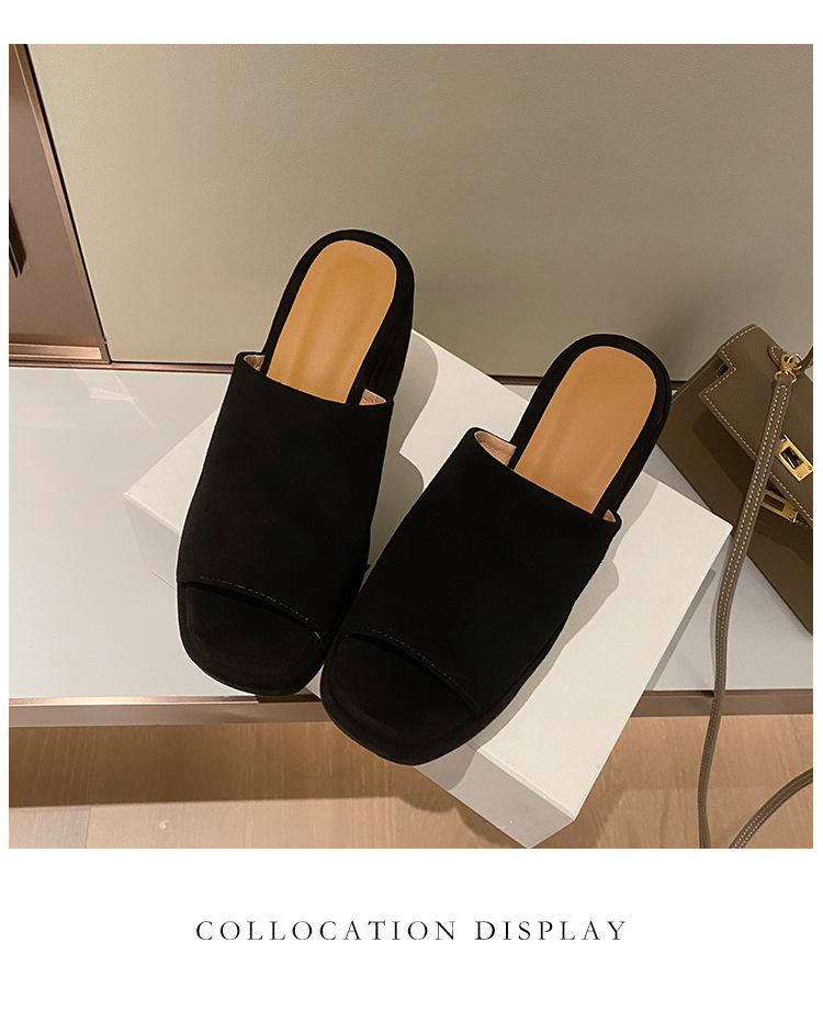 Dép sandal nữ đế xuồng da lộn gót siêu cao 11cm quai ngang hở mũi — Màu nâu, Màu đen chi tiết 21
