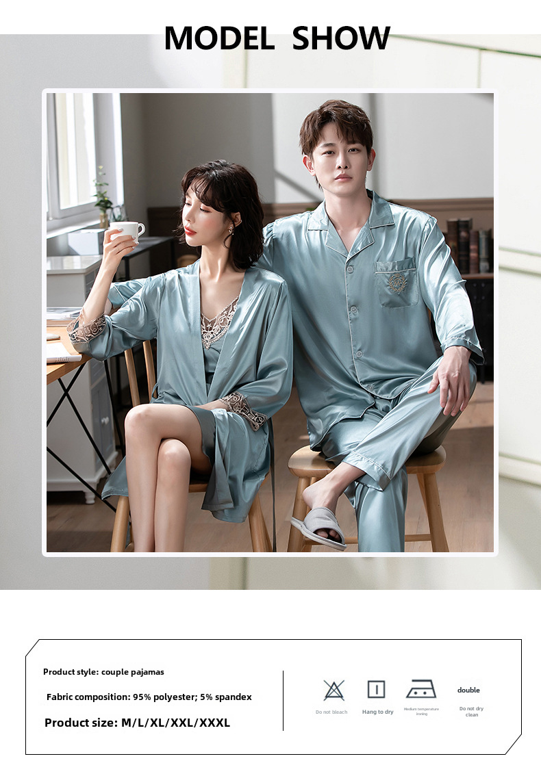 Nové párové pyžamo Dámské jarní a podzimní tenká ledová hedvábná podprsenka letní pánské domácí oblečení s dlouhým rukávem hedvábný oblek_voghion.com