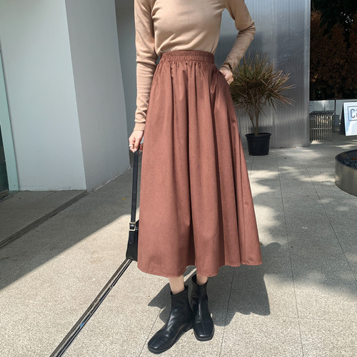 Corduroy thickened skirt for women 2023 autumn and winter new arrival versatile slimming mid-length temperament umbrella skirt A-line skirt